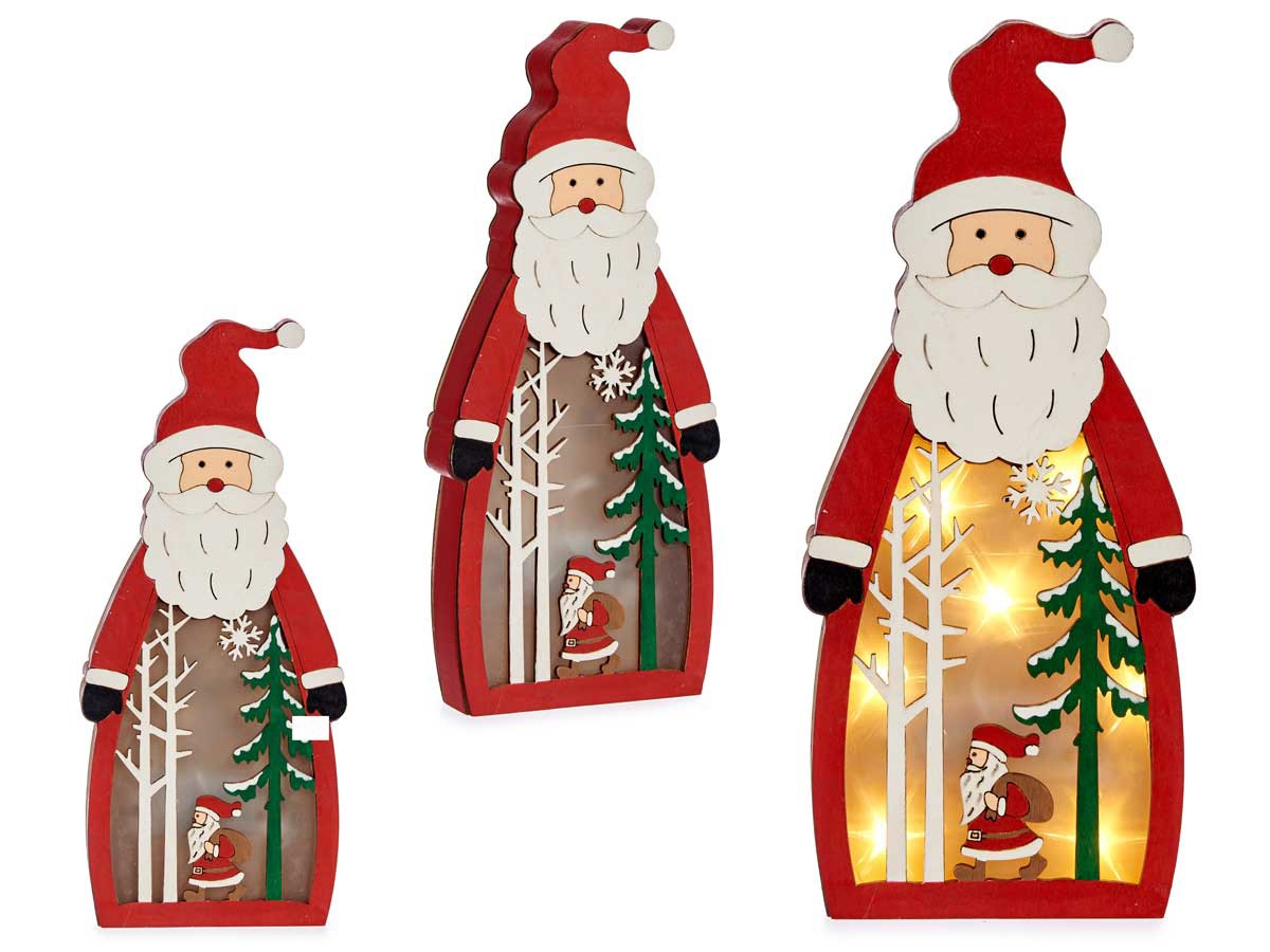G-PROMOCION Figura Papa Noel Madera 3d con luces (precio por unidad)