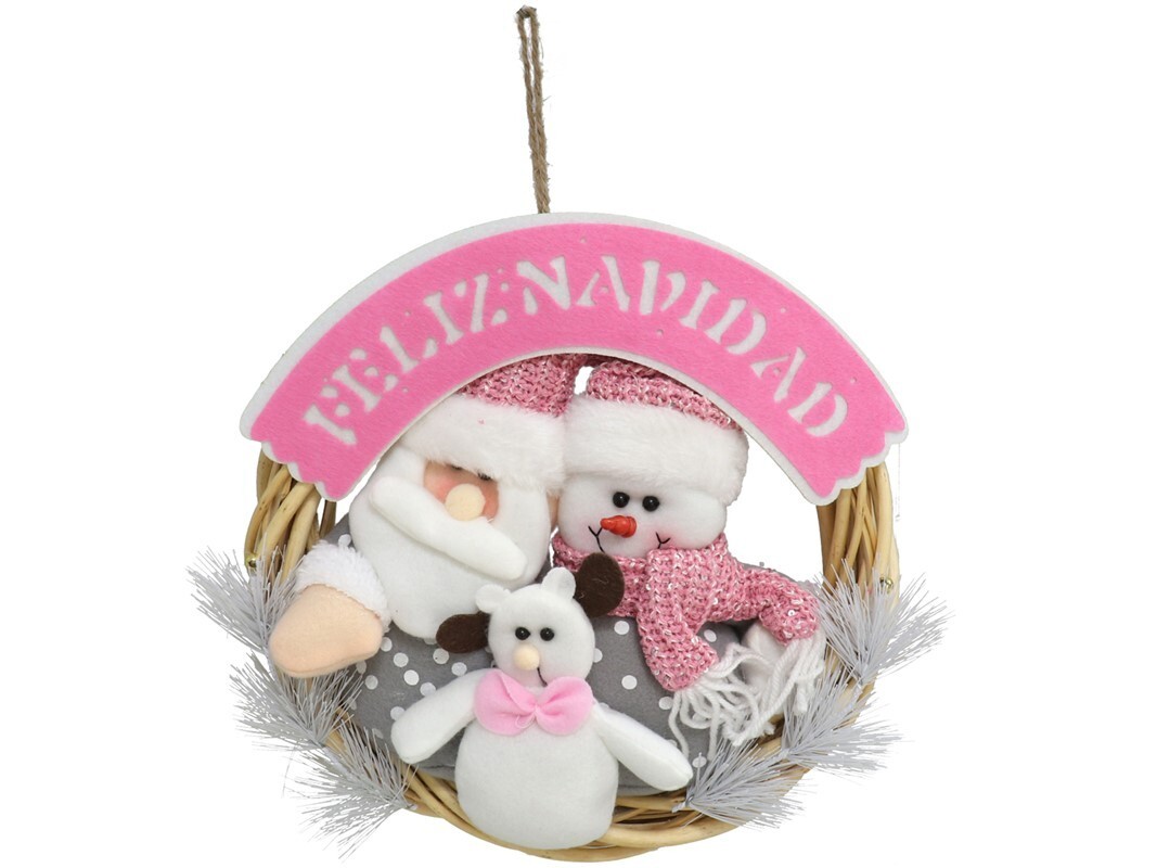 G-PROMOCION Corona Feliz Navidad rosa con ositos 30cm