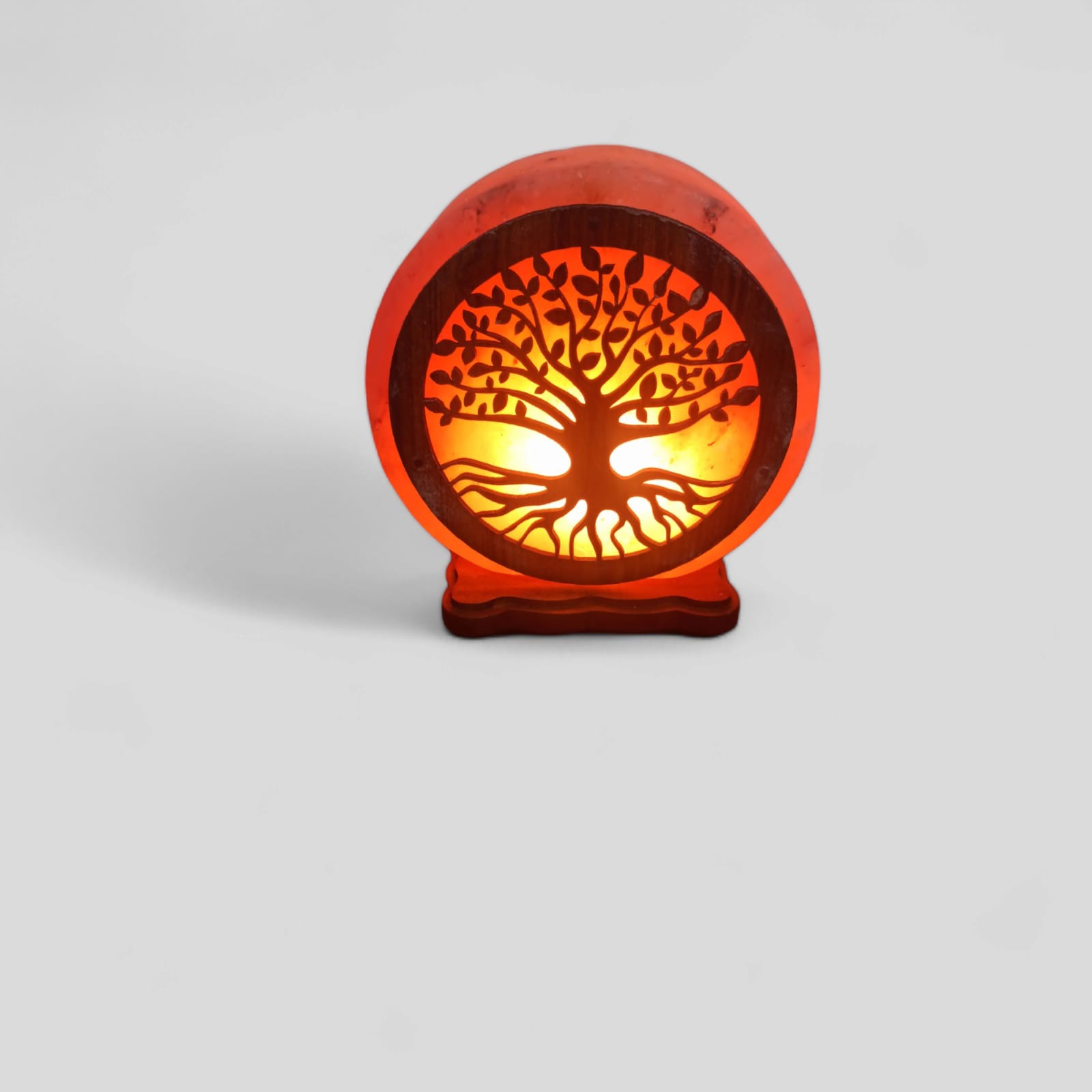 **Lámpara de Sal Himalaya con Arbol de la Vida y base de madera (precio por unidad)(Cable y Bombilla incluido)