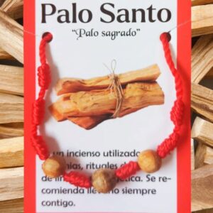 **B2-Pulsera 3 bolas palo santo con 7 nudos cuerda roja esotérica
