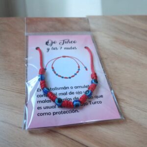 **Pulsera 7 nudos roja con ojos turcos