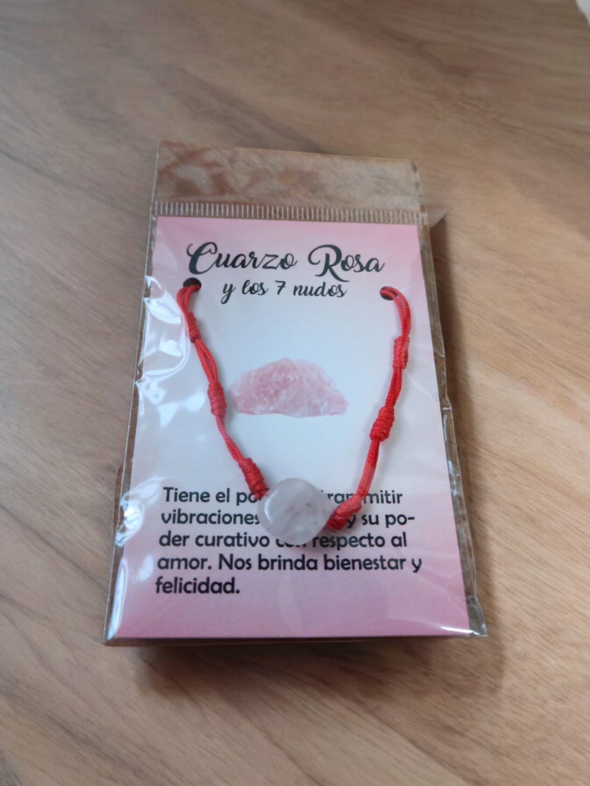 **Pulsera 7 nudos Cuarzo Rosa