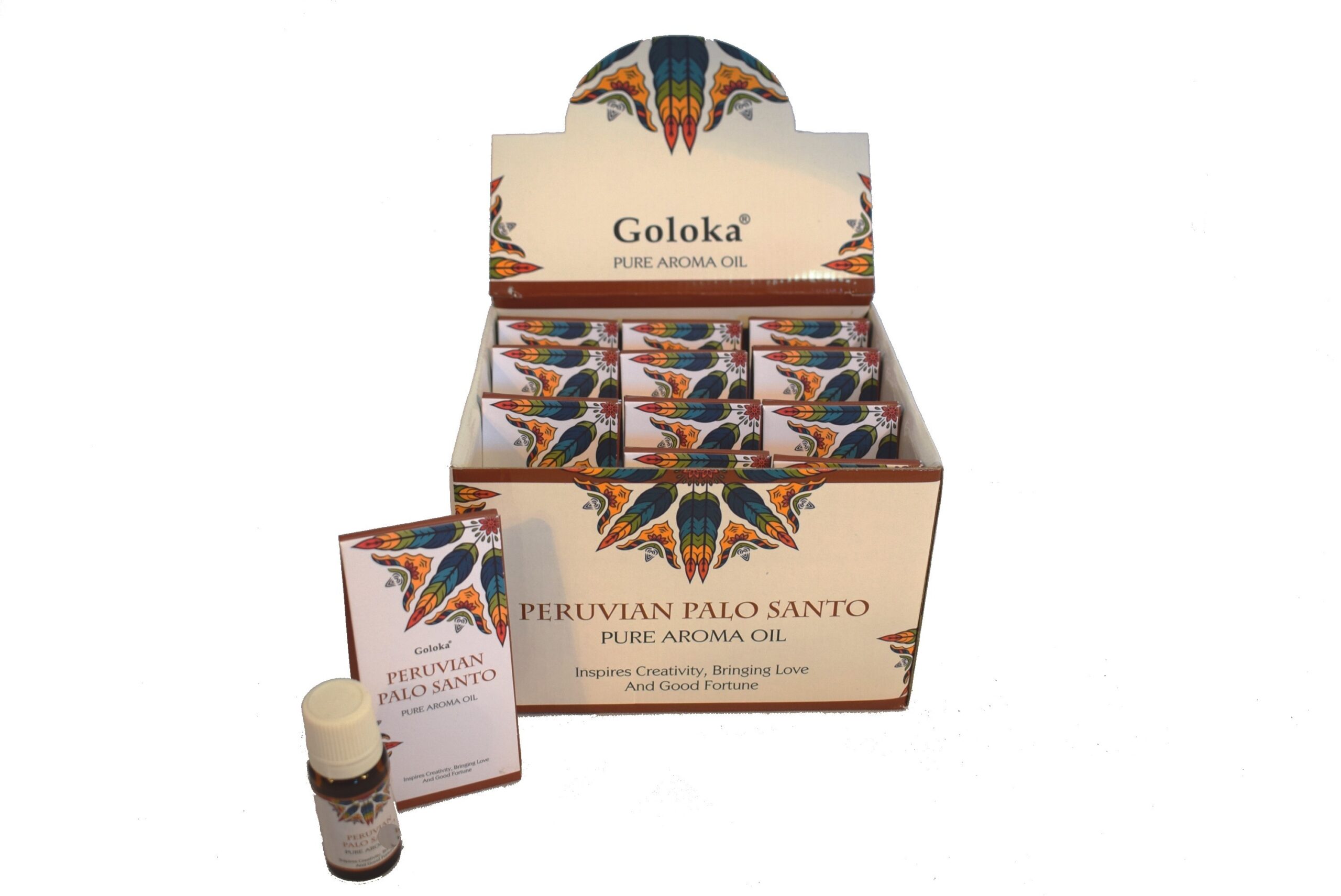 **A2-Expositor Palo Santo Peruano 12 aceites aromáticos Goloka