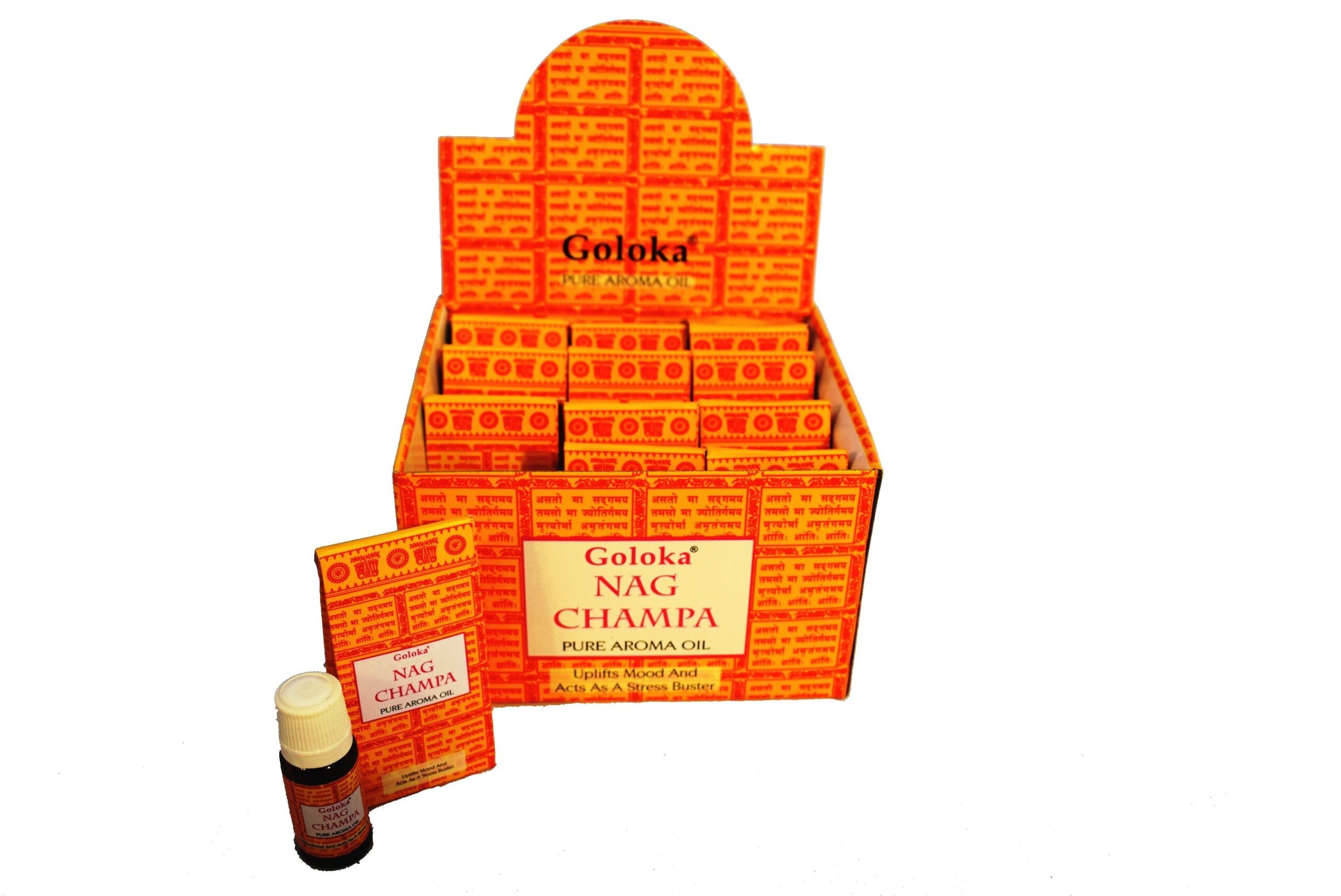 A2-Expositor Nag Champa 12 aceites aromáticos Goloka